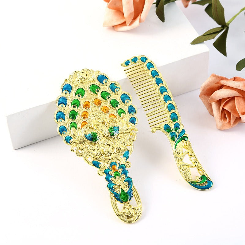 Retro handle mirror with comb