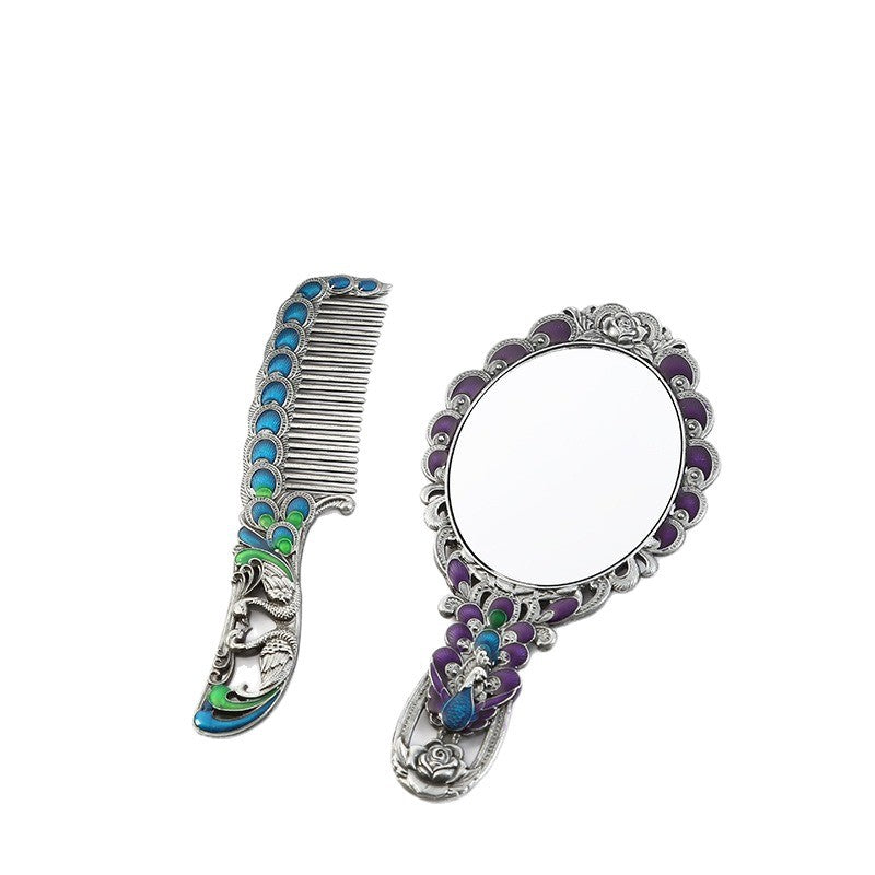 Retro handle mirror with comb