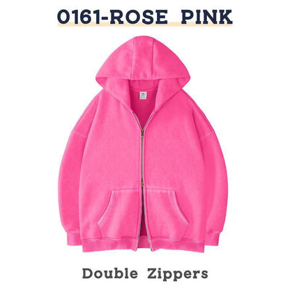 Retro Heavyweight Zipper Hoodie for Men and Women