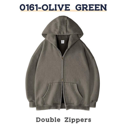 Retro Heavyweight Zipper Hoodie for Men and Women