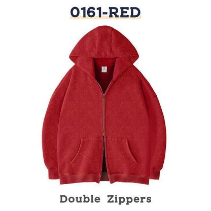 Retro Heavyweight Zipper Hoodie for Men and Women