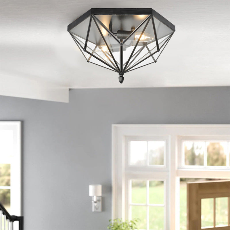 Retro Hexagonal Ceiling Lamp with Glass Shade