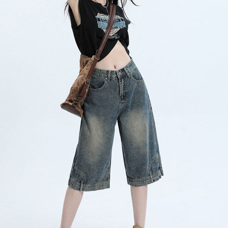 Retro High Waist Denim Shorts