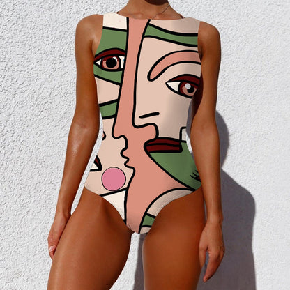 Retro High-Waist One-Piece Swimsuit