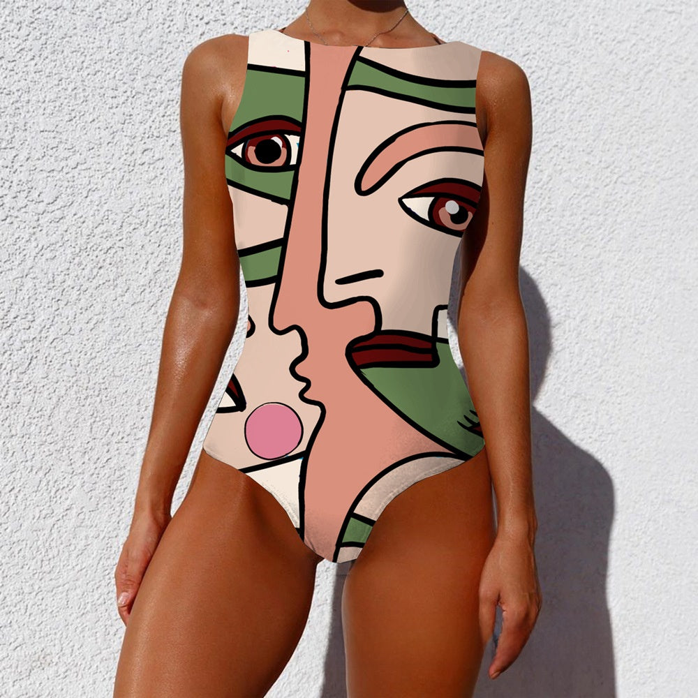 Retro High-Waist One-Piece Swimsuit