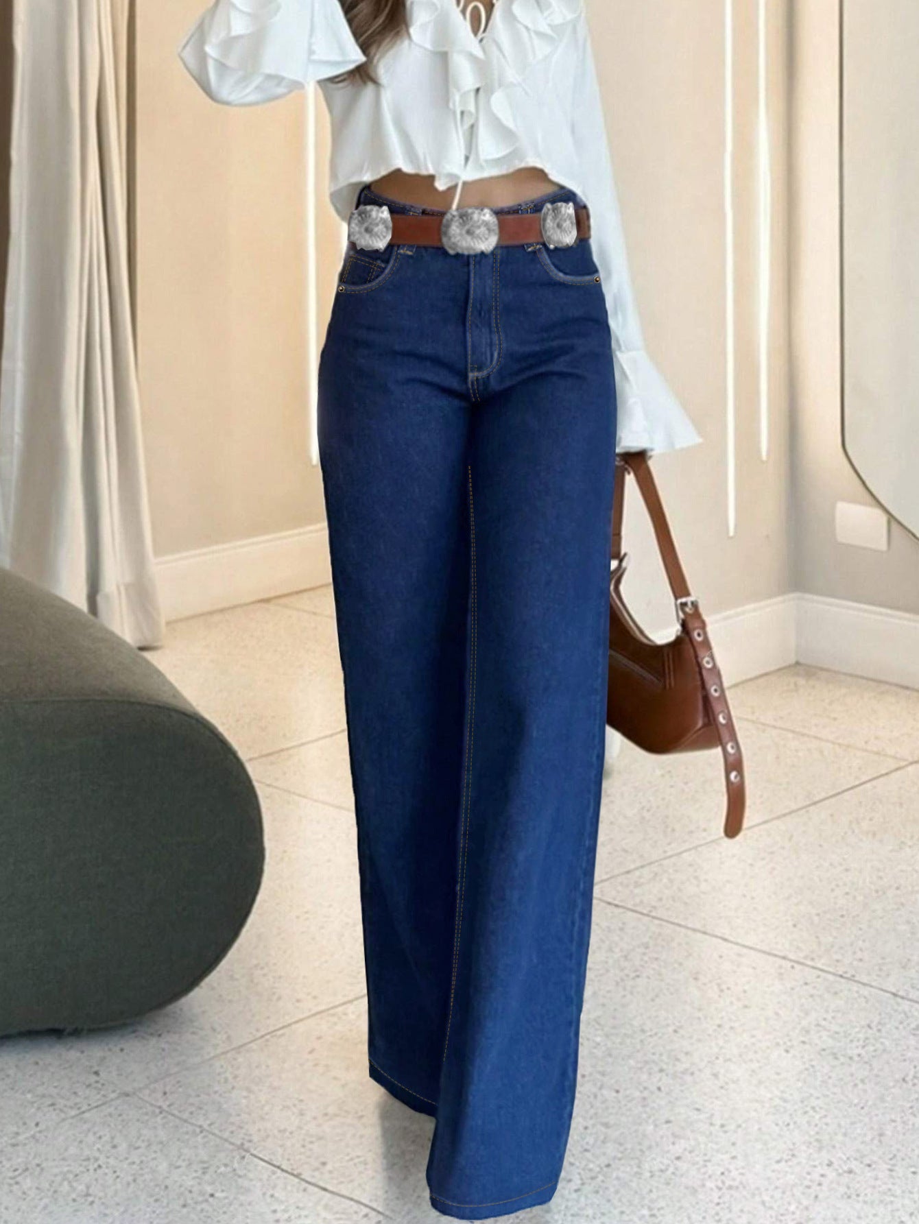 Retro High Waist Straight Leg Jeans