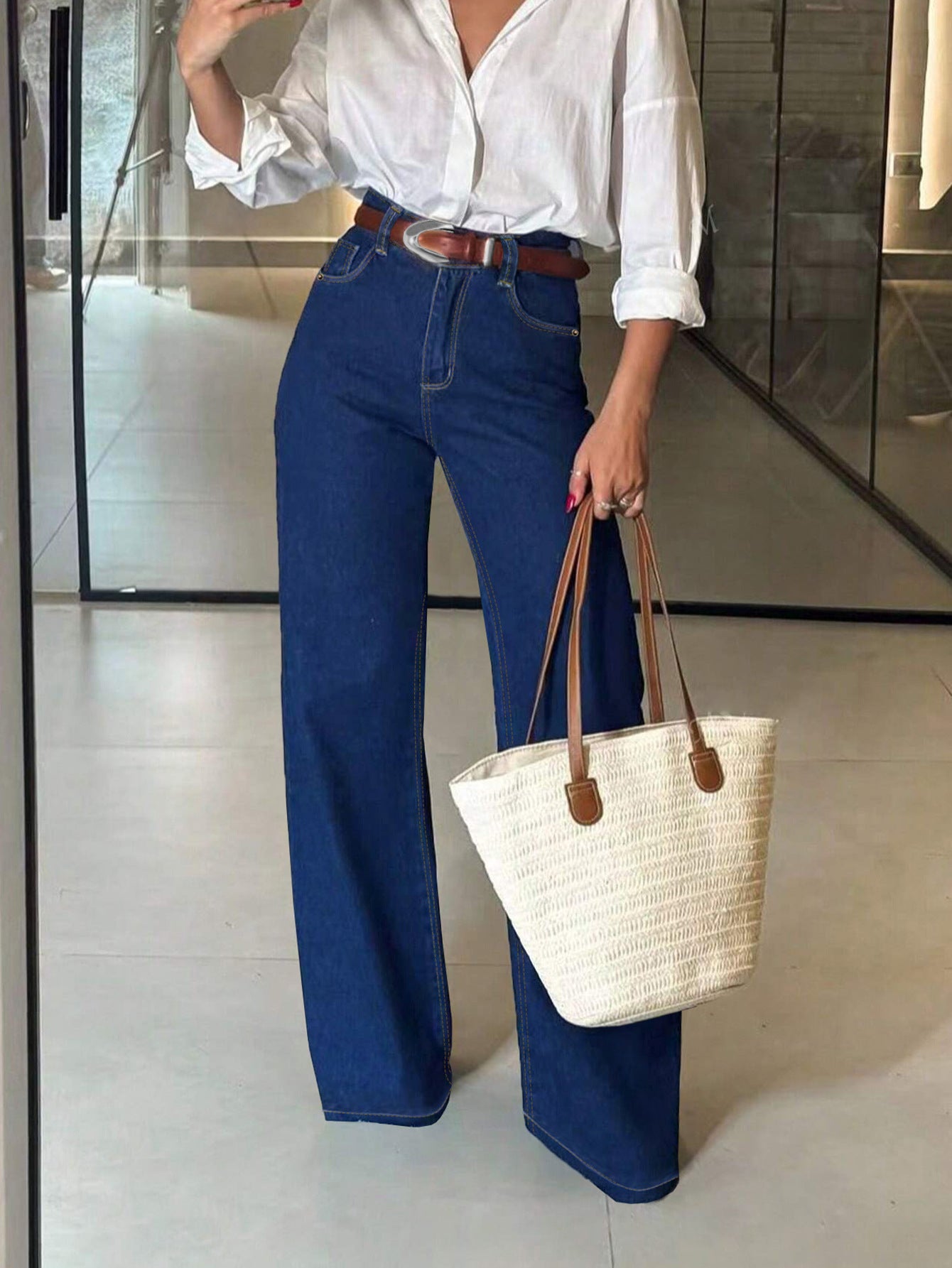 Retro High Waist Straight Leg Jeans