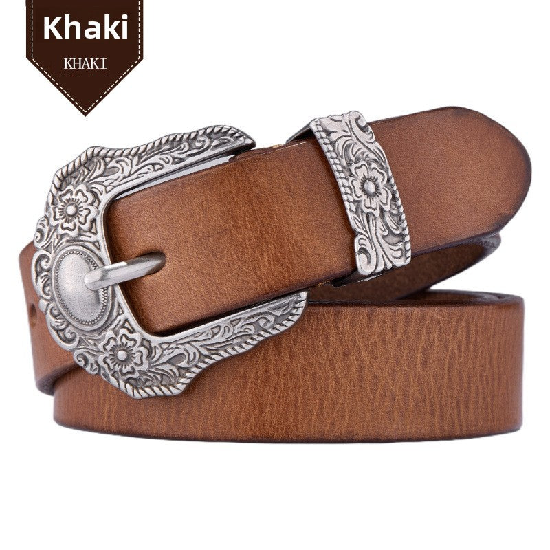 Retro Hip-Hop Genuine Leather Belt with Alloy Buckle
