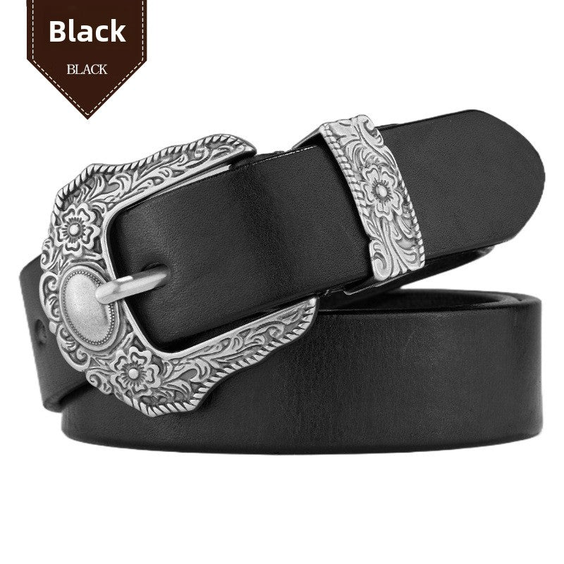 Retro Hip-Hop Genuine Leather Belt with Alloy Buckle