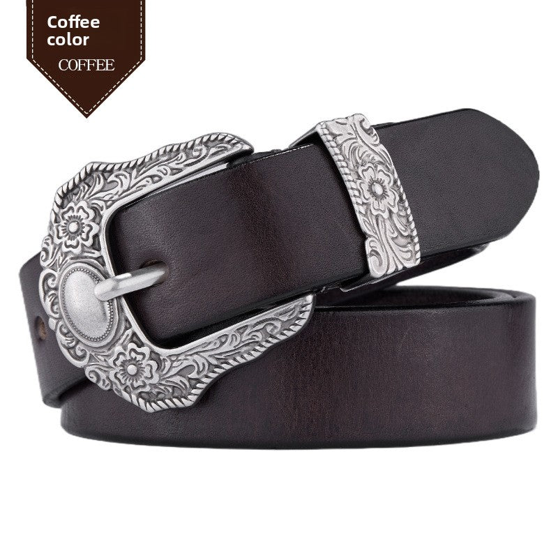 Retro Hip-Hop Genuine Leather Belt with Alloy Buckle