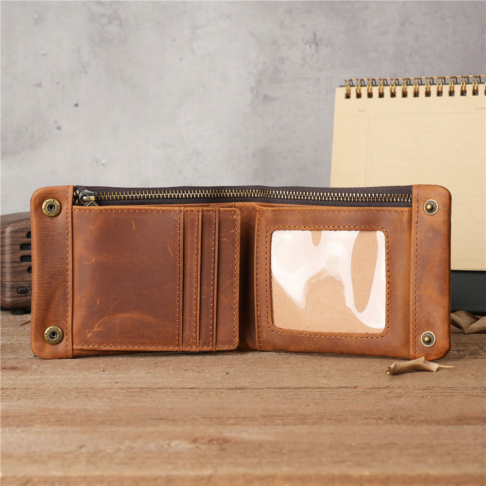 Retro horizontal zipper men's wallet