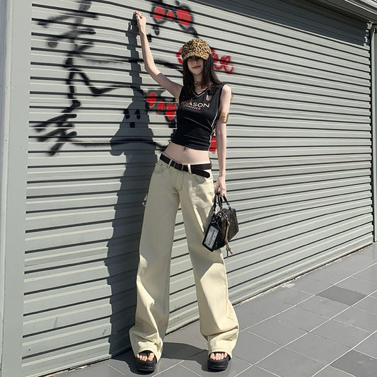 Retro hot girl style low-waisted wide-leg pants