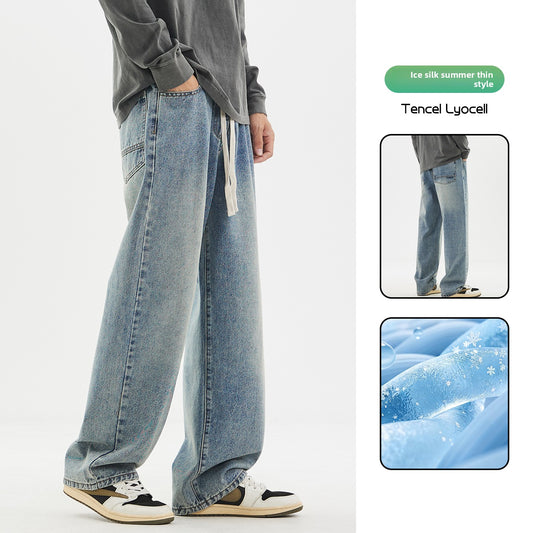 Retro Ice Silk Denim Pants