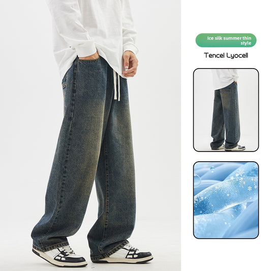 Retro Ice Silk Denim Pants