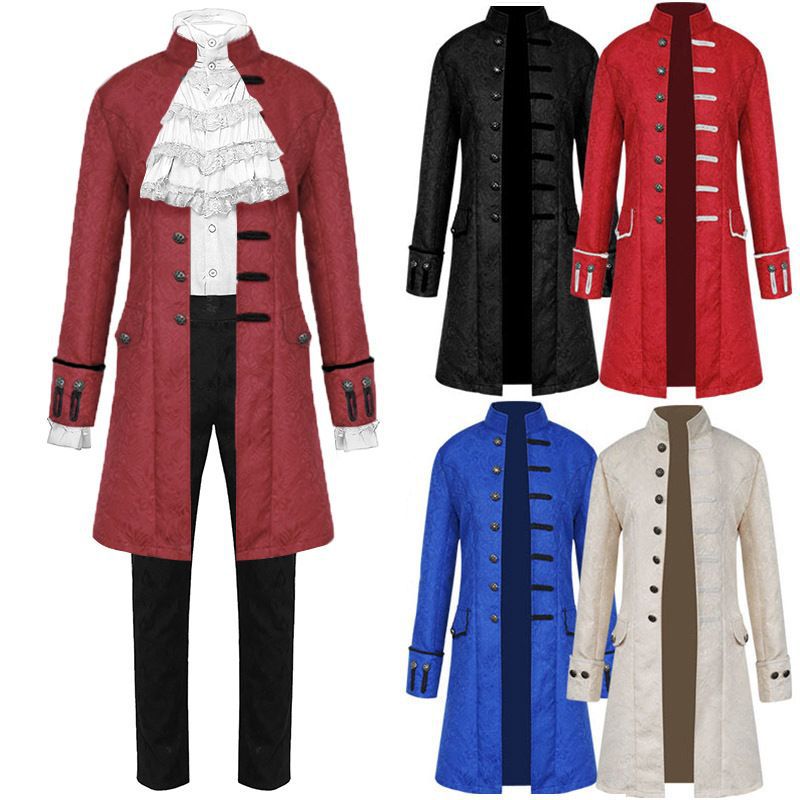 Retro Jacquard Men's Dance Suit with Stand Collar