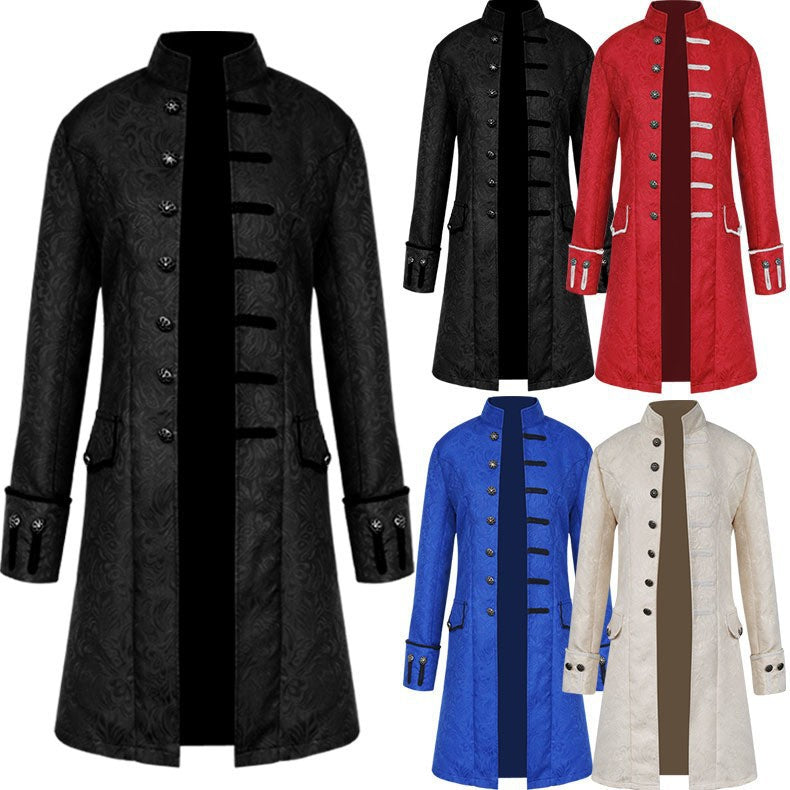 Retro Jacquard Men's Dance Suit with Stand Collar
