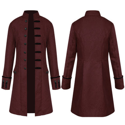 Retro Jacquard Men's Dance Suit with Stand Collar