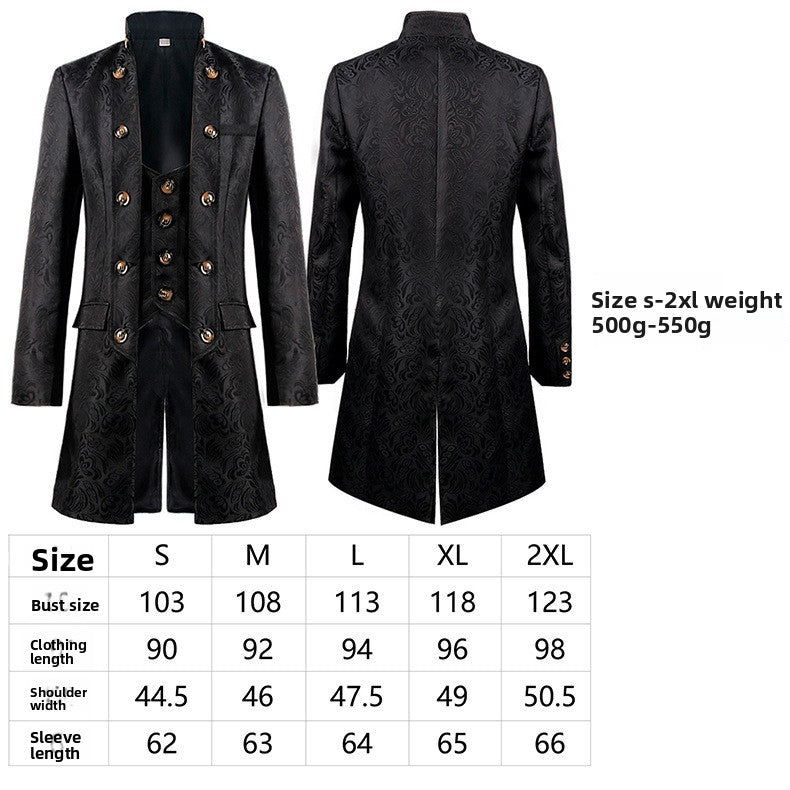 Retro Jacquard Men's Dance Suit with Stand Collar