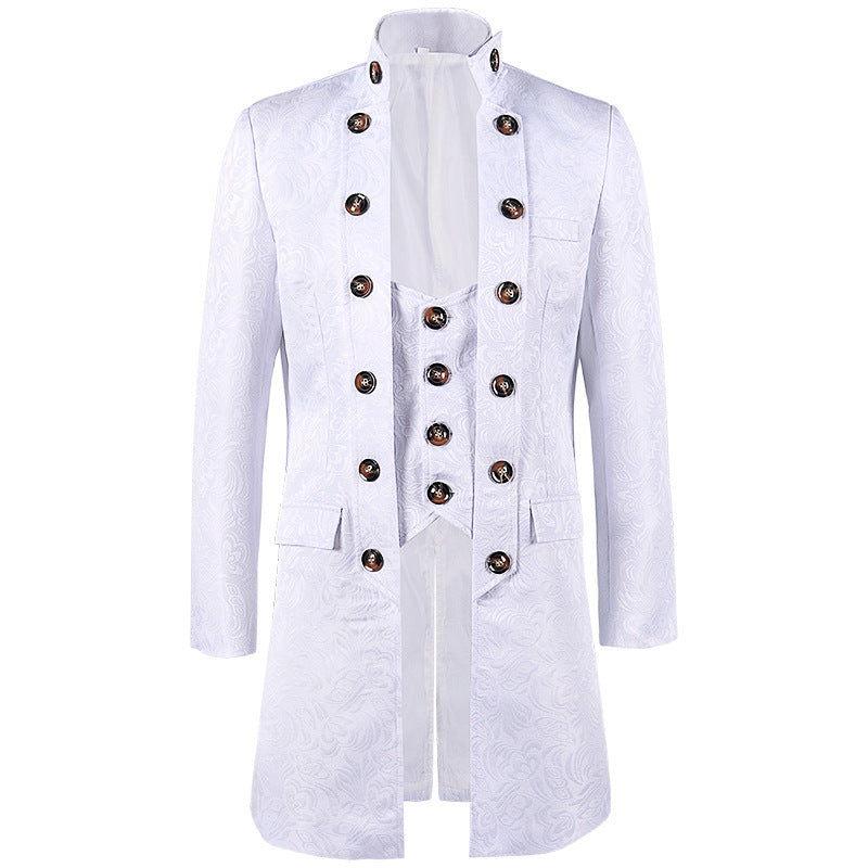 Retro Jacquard Men's Dance Suit with Stand Collar