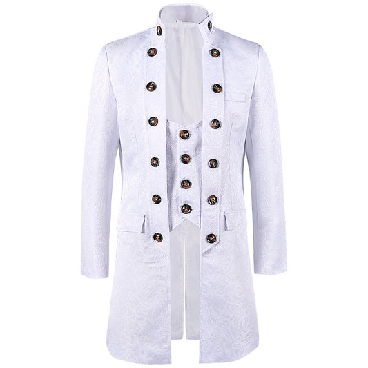 Retro Jacquard Men's Dance Suit with Stand Collar