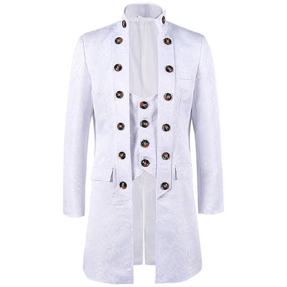 Retro Jacquard Men's Dance Suit with Stand Collar