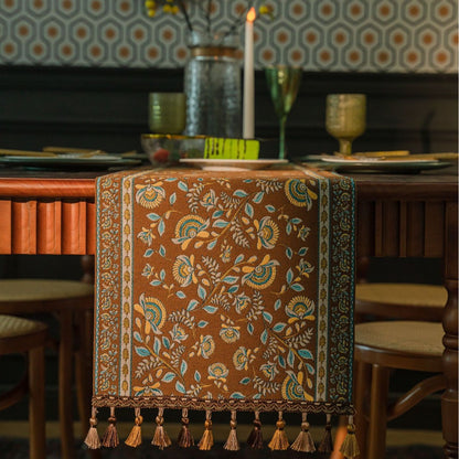 Retro Jacquard Table Cloth with Decorative Tassels