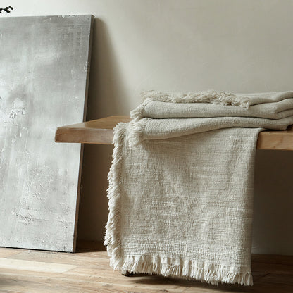 Retro Jacquard Tassel Cotton Linen Throw Blanket