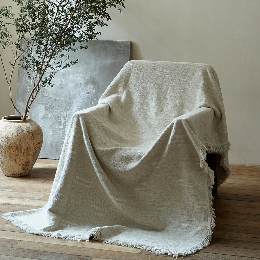 Retro Jacquard Tassel Cotton Linen Throw Blanket