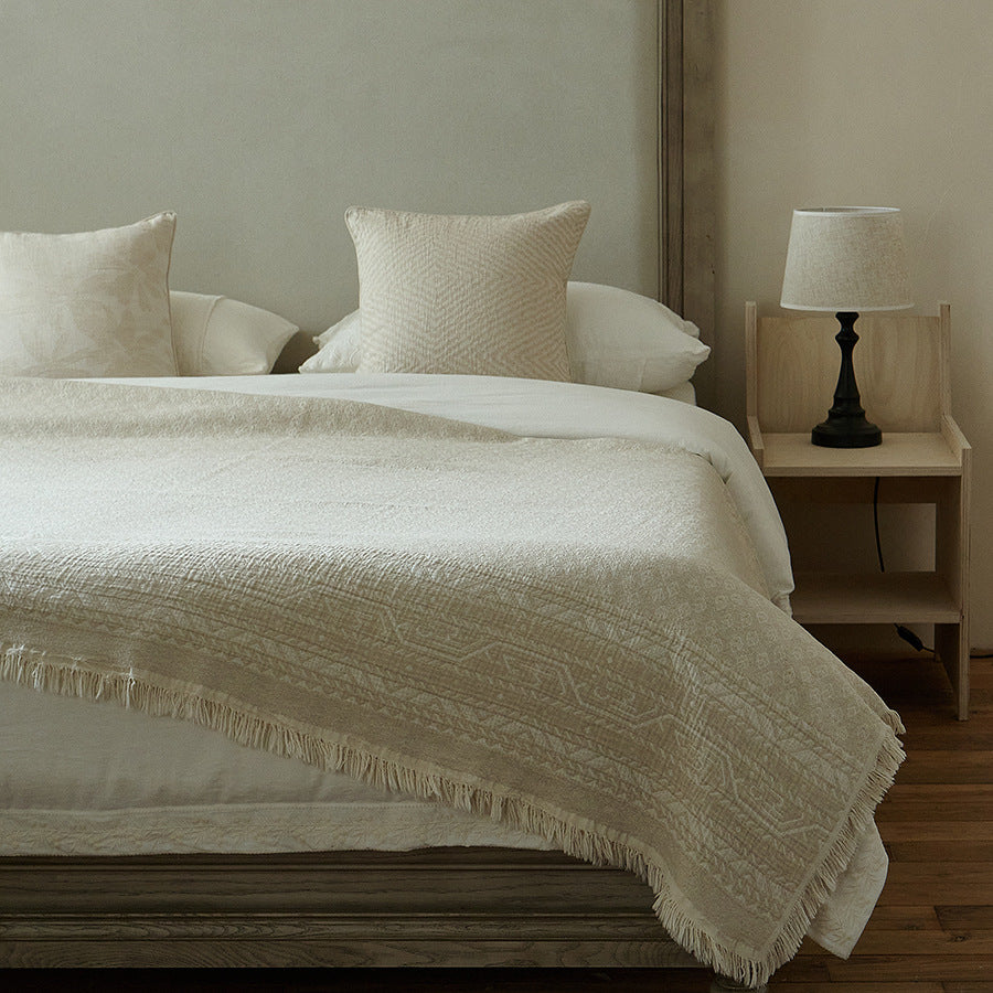 Retro Jacquard Tassel Cotton Linen Throw Blanket
