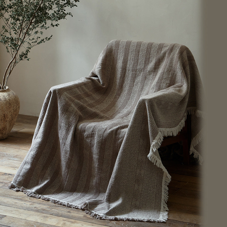 Retro Jacquard Tassel Cotton Linen Throw Blanket