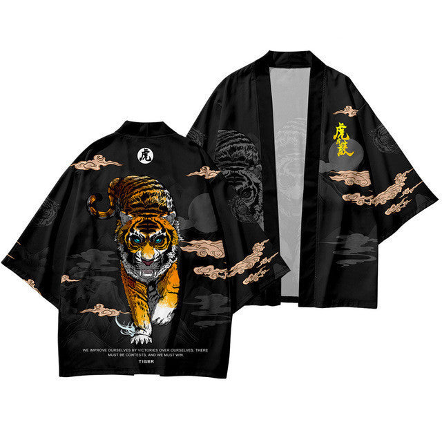 Retro Japanese Harajuku Kimono Cloak with Dragon Print