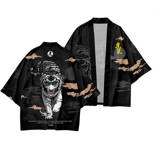 Retro Japanese Harajuku Kimono Cloak with Dragon Print