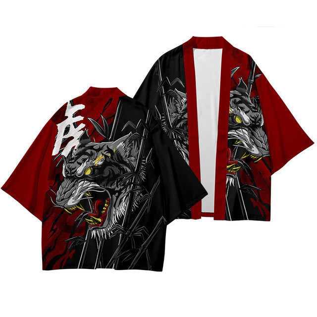 Retro Japanese Harajuku Kimono Cloak with Dragon Print