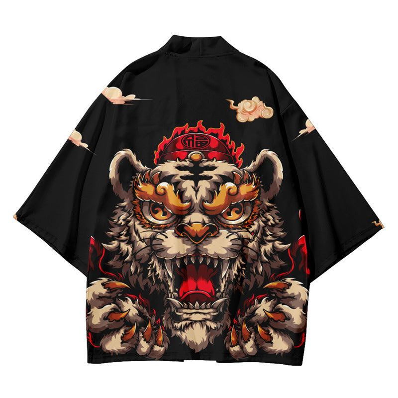 Retro Japanese Harajuku Kimono Cloak with Dragon Print