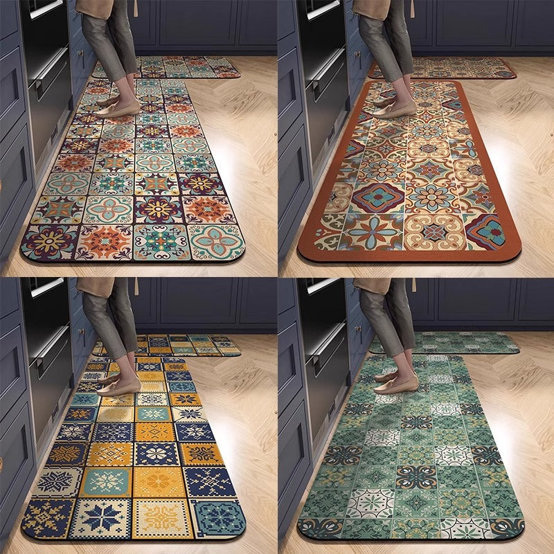 Retro Kitchen Floor Mats Are Water-Absorbent, Oil-Proof and Stain-Proof, Household Diatom Mud Floor Mats, Cross-Border Anti-Slip, Cuttable Bathroom Floor Mats
