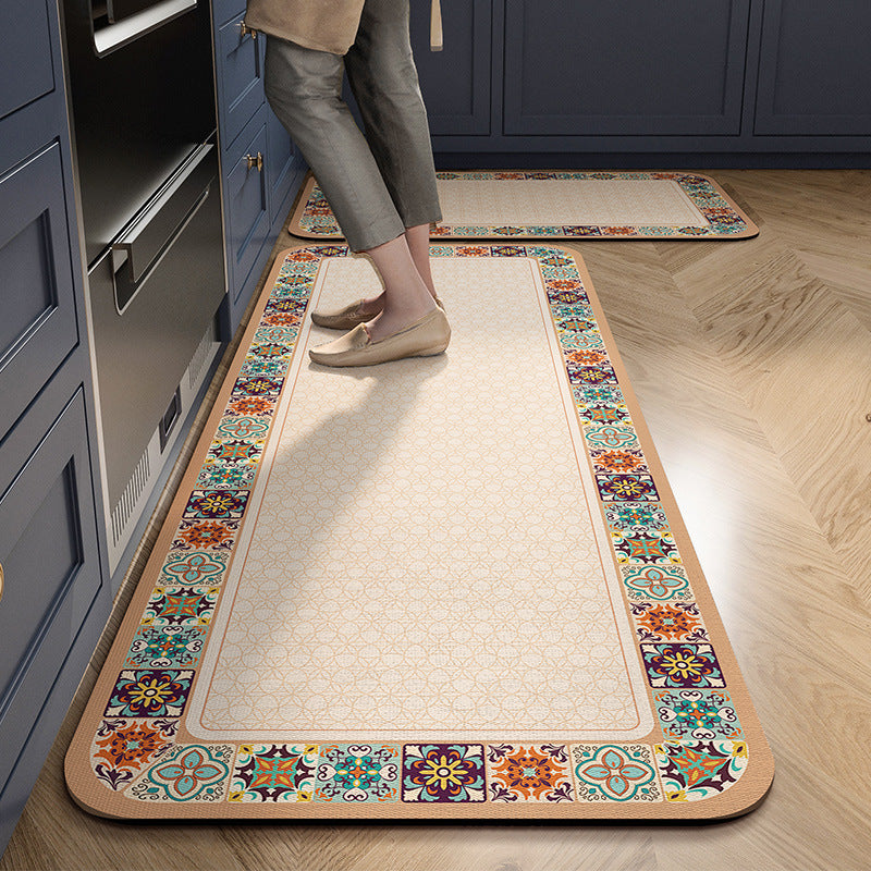 Retro Kitchen Floor Mats Are Water-Absorbent, Oil-Proof and Stain-Proof, Household Diatom Mud Floor Mats, Cross-Border Anti-Slip, Cuttable Bathroom Floor Mats