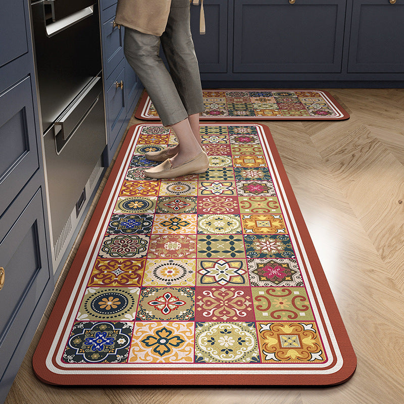 Retro Kitchen Floor Mats Are Water-Absorbent, Oil-Proof and Stain-Proof, Household Diatom Mud Floor Mats, Cross-Border Anti-Slip, Cuttable Bathroom Floor Mats