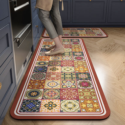 Retro Kitchen Floor Mats Are Water-Absorbent, Oil-Proof and Stain-Proof, Household Diatom Mud Floor Mats, Cross-Border Anti-Slip, Cuttable Bathroom Floor Mats
