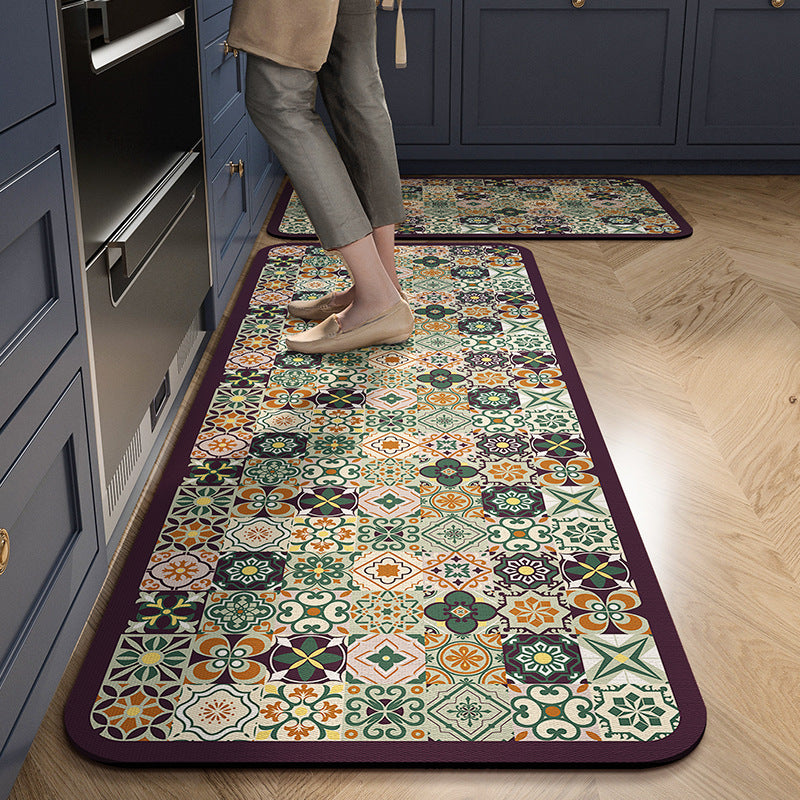 Retro Kitchen Floor Mats Are Water-Absorbent, Oil-Proof and Stain-Proof, Household Diatom Mud Floor Mats, Cross-Border Anti-Slip, Cuttable Bathroom Floor Mats