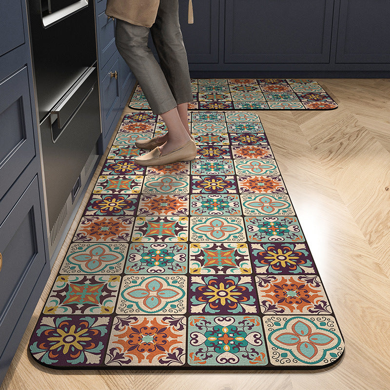 Retro Kitchen Floor Mats Are Water-Absorbent, Oil-Proof and Stain-Proof, Household Diatom Mud Floor Mats, Cross-Border Anti-Slip, Cuttable Bathroom Floor Mats