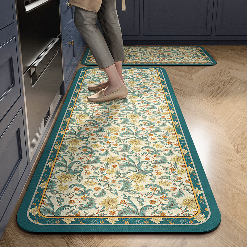 Retro Kitchen Floor Mats Are Water-Absorbent, Oil-Proof and Stain-Proof, Household Diatom Mud Floor Mats, Cross-Border Anti-Slip, Cuttable Bathroom Floor Mats