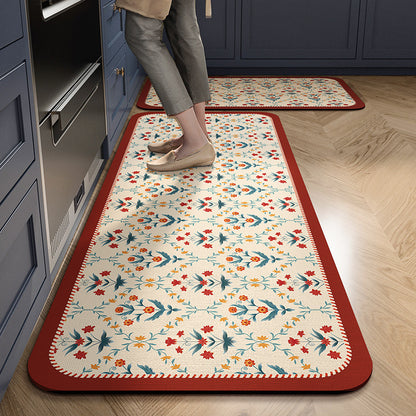 Retro Kitchen Floor Mats Are Water-Absorbent, Oil-Proof and Stain-Proof, Household Diatom Mud Floor Mats, Cross-Border Anti-Slip, Cuttable Bathroom Floor Mats