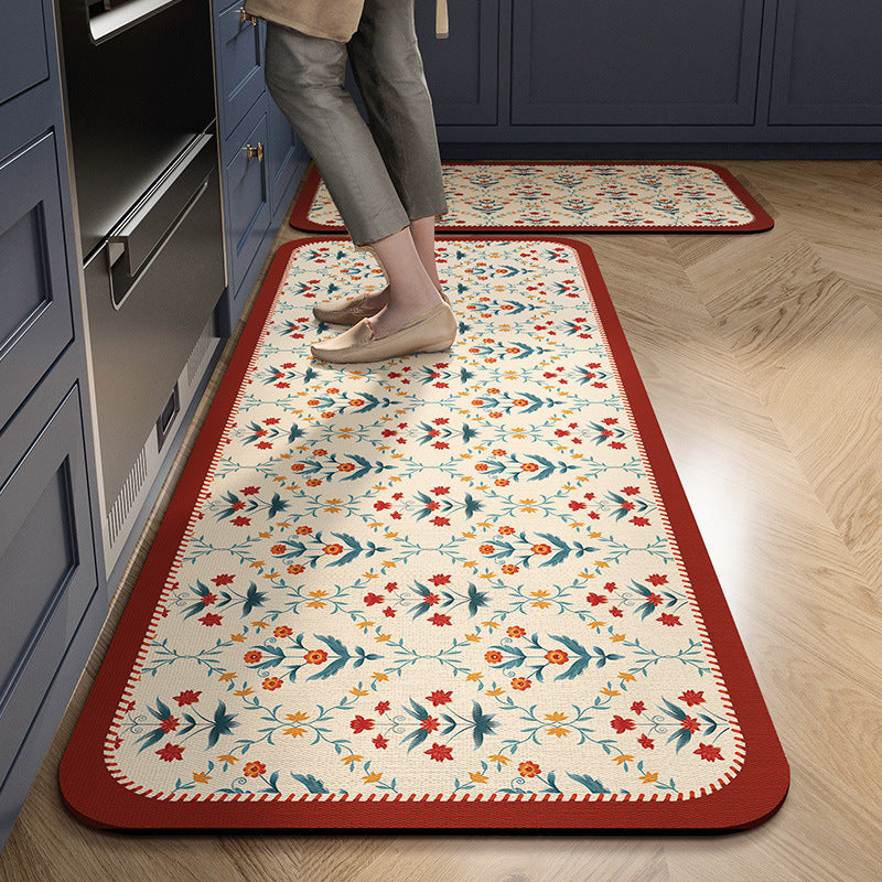 Retro Kitchen Floor Mats Are Water-Absorbent, Oil-Proof and Stain-Proof, Household Diatom Mud Floor Mats, Cross-Border Anti-Slip, Cuttable Bathroom Floor Mats