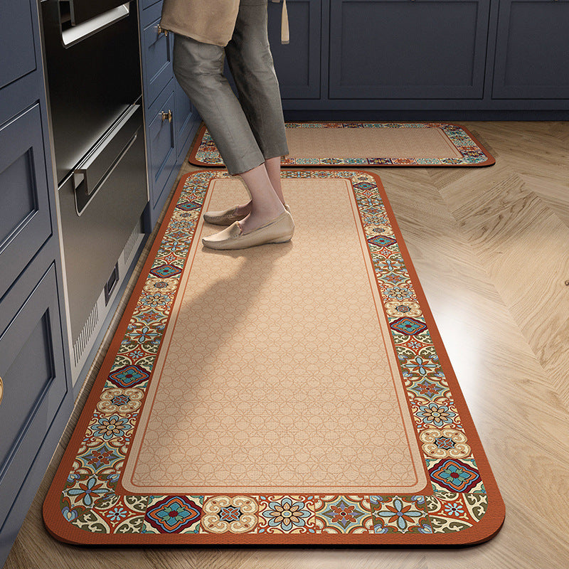 Retro Kitchen Floor Mats Are Water-Absorbent, Oil-Proof and Stain-Proof, Household Diatom Mud Floor Mats, Cross-Border Anti-Slip, Cuttable Bathroom Floor Mats