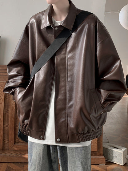 Retro Lapel Leather Jacket for Men