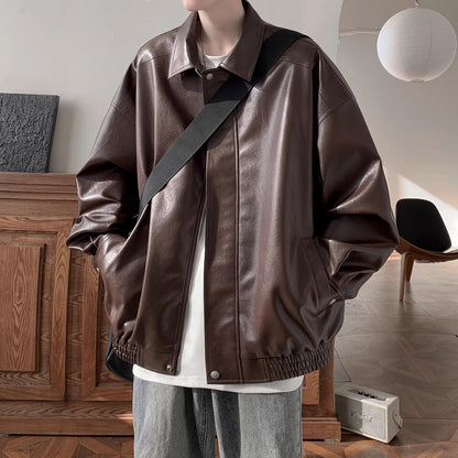 Retro Lapel Leather Jacket for Men