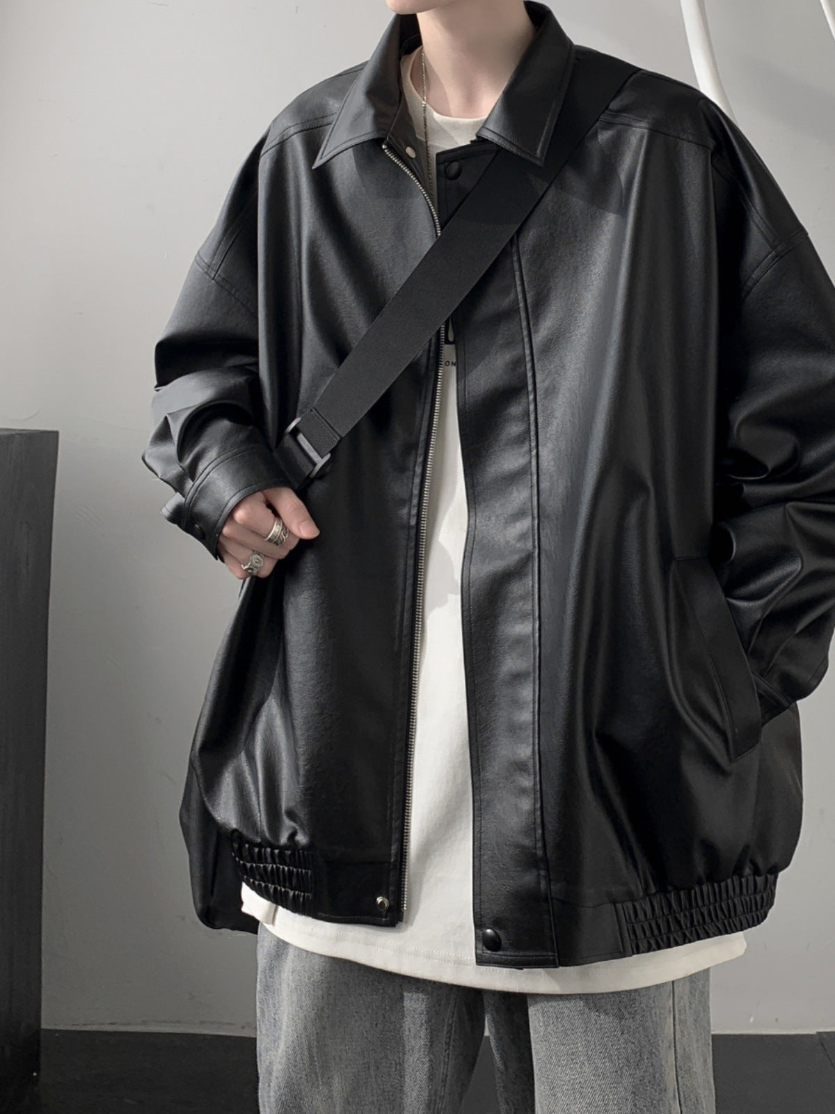 Retro Lapel Leather Jacket for Men