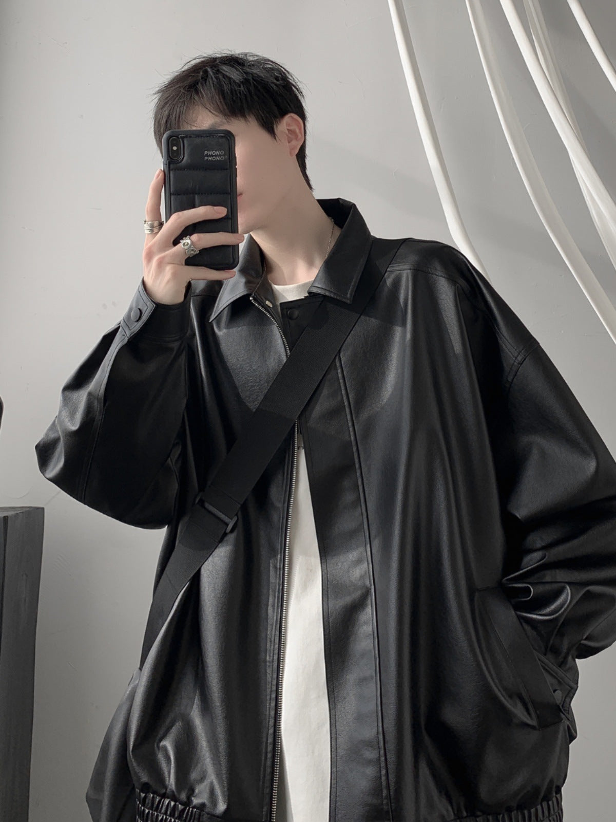 Retro Lapel Leather Jacket for Men