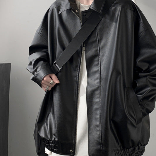 Retro Lapel Leather Jacket for Men