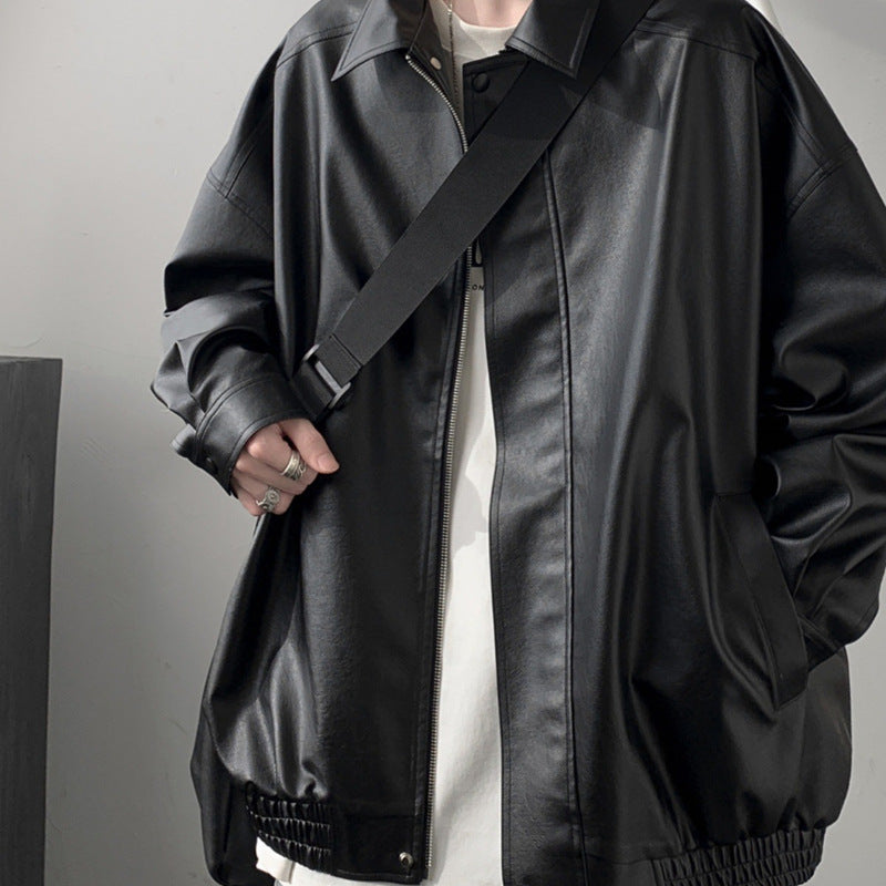 Retro Lapel Leather Jacket for Men